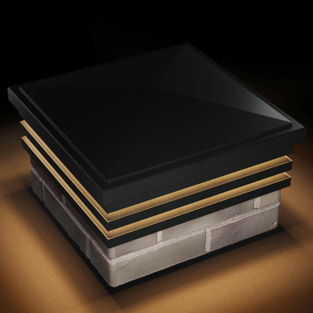 Колпак Zking Бона ХайТек Черный на столб 1.5х1.5 кирпича (385х385мм) с подсветкой в Химках фото