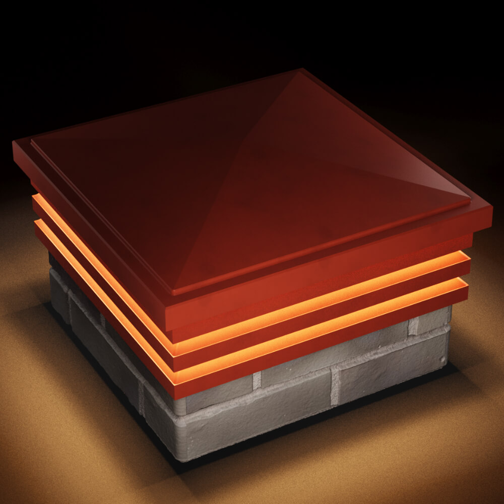 Колпак Zking Бона ХайТек Красный на столб 1.5х1.5 кирпича (385х385мм) с подсветкой в Химках фото