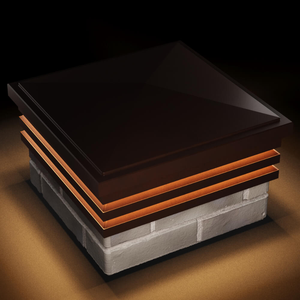 Колпак Zking Бона ХайТек Коричневый на столб 1.5х1.5 кирпича (385х385мм) с подсветкой в Химках фото