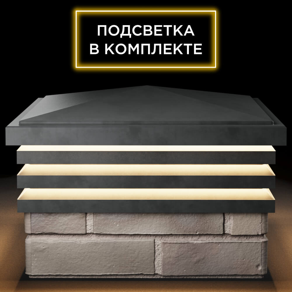 Колпак Zking Бона ХайТек Серый на столб 1.5х1.5 кирпича (385х385мм) с подсветкой Химки фото